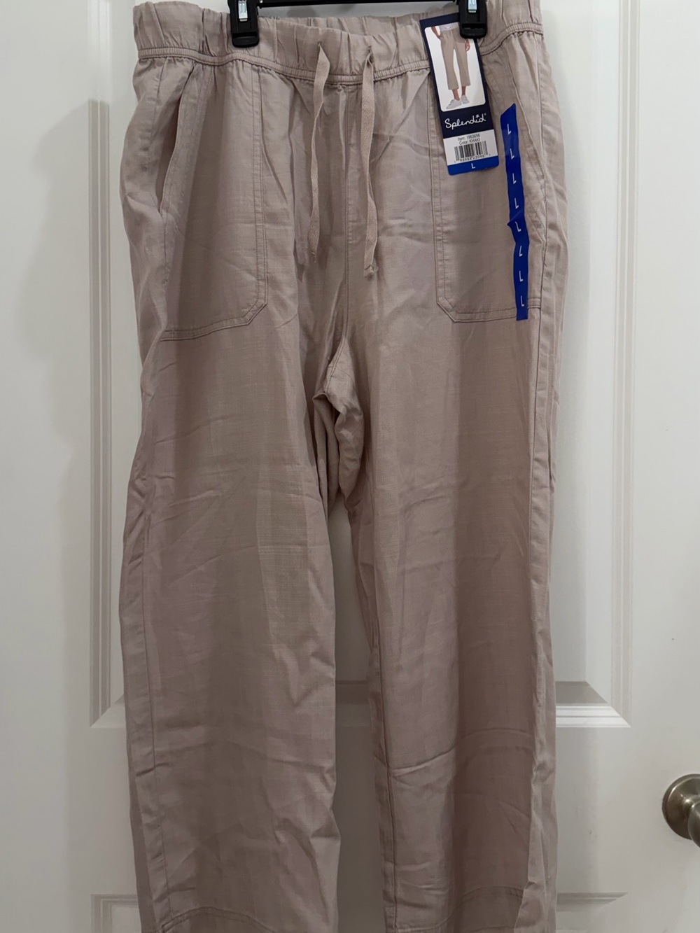 Splendid Cropped Wide-Leg Drawstring Pants in Light Beige - Picture 2 of 5